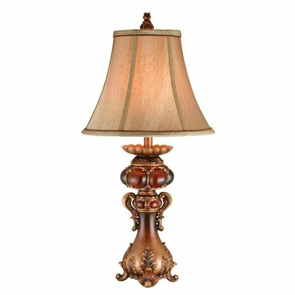 Estallar Antique Inspired Table Lamp with Linen Lamp Shade, Brown & Red ES3099245